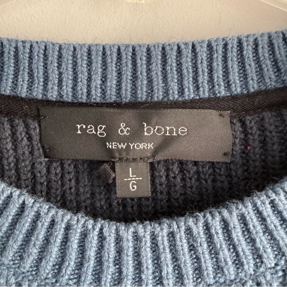 Rag & Bone Emory Intarsia Sweater Mens L Chevron Colorblock Cable Knit Cotton - Picture 8 of 15